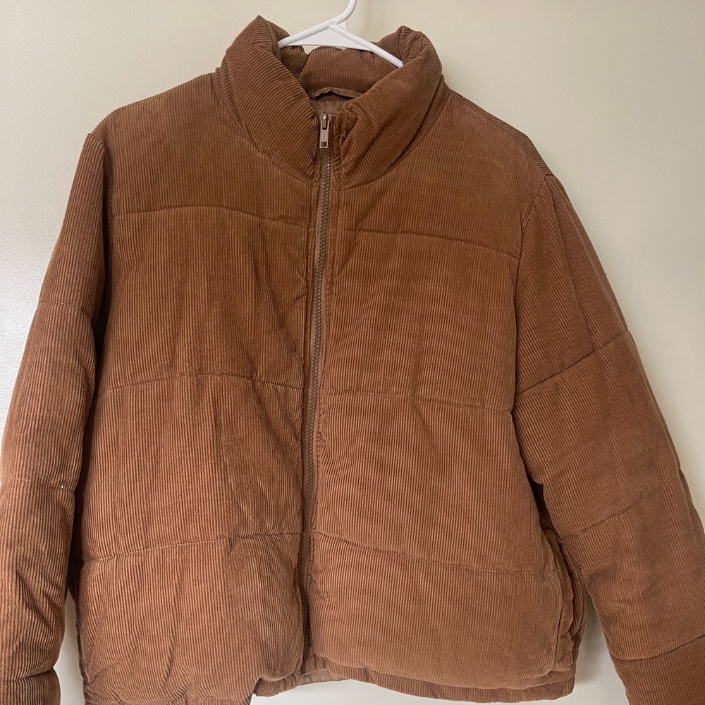 Brandy Melville Tan Corduroy Puffer jacket